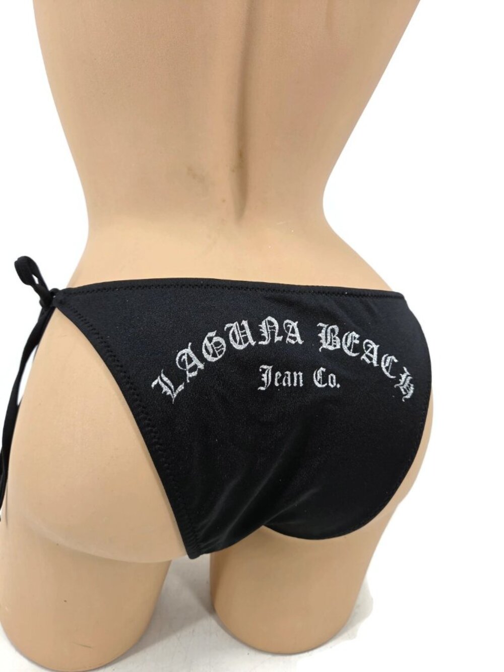 New Laguna Beach Jean Co Black Bikini Bottoms Womens L Side Ties Y2K